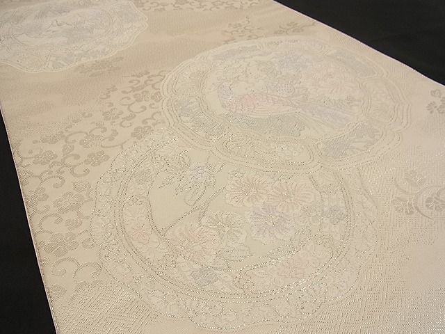 平和屋着物■両面六通柄袋帯 唐織 絵皿花鳥文 銀糸 逸品 n-wb1122