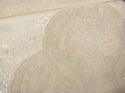 平和屋着物■両面六通柄袋帯 唐織 絵皿花鳥文 銀糸 逸品 n-wb1122