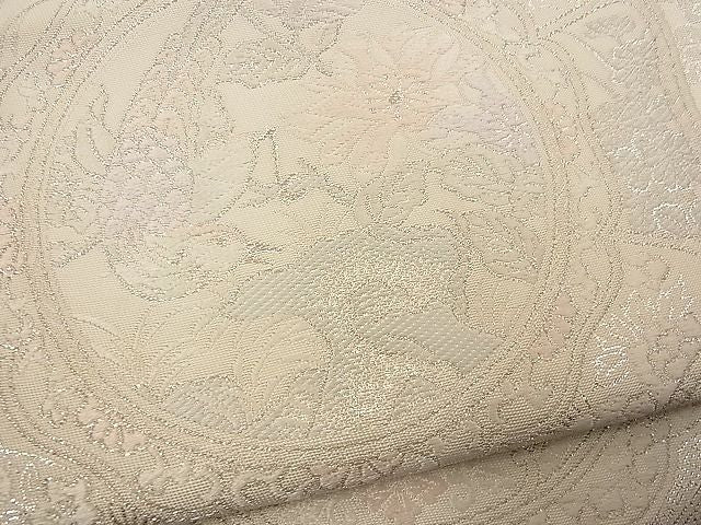 平和屋着物■両面六通柄袋帯 唐織 絵皿花鳥文 銀糸 逸品 n-wb1122