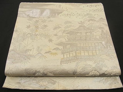 平和屋着物■六通柄袋帯 唐織 金閣寺 プラチナ箔 逸品 n-wb1127