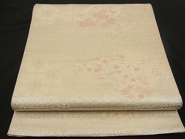 平和屋着物■六通柄袋帯 唐織 天井地紙花文 銀糸 逸品 n-wb1134