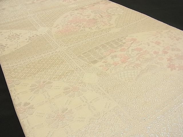 平和屋着物■六通柄袋帯 唐織 天井地紙花文 銀糸 逸品 n-wb1134