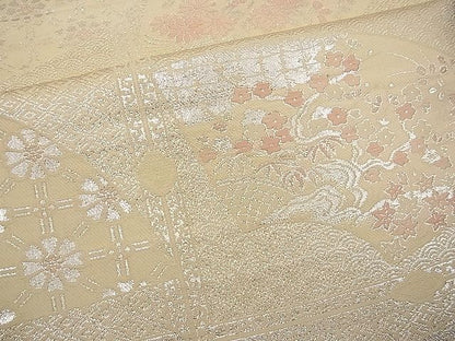 平和屋着物■六通柄袋帯 唐織 天井地紙花文 銀糸 逸品 n-wb1134
