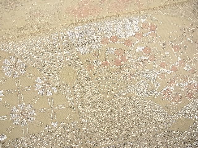 平和屋着物■六通柄袋帯 唐織 天井地紙花文 銀糸 逸品 n-wb1134