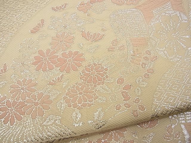 平和屋着物■六通柄袋帯 唐織 天井地紙花文 銀糸 逸品 n-wb1134