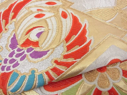 平和屋着物■六通柄袋帯　唐織　松川菱鳳凰花蝶文　金銀糸　逸品　n-wb1401