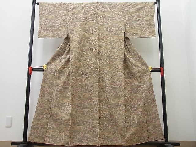 平和屋着物■上質なお召　霞樹林文　逸品　n-wb1575