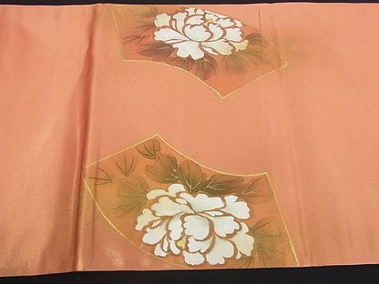 平和屋着物■六通太鼓柄袋帯 作家物 地紙花文 金彩 手描き 逸品 wb4982