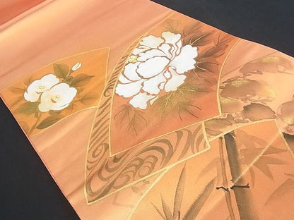 平和屋着物■六通太鼓柄袋帯 作家物 地紙花文 金彩 手描き 逸品 wb4982