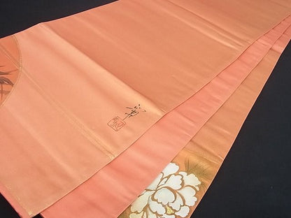 平和屋着物■六通太鼓柄袋帯 作家物 地紙花文 金彩 手描き 逸品 wb4982