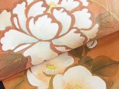 平和屋着物■六通太鼓柄袋帯 作家物 地紙花文 金彩 手描き 逸品 wb4982