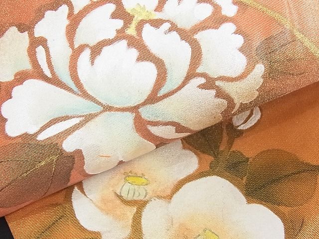 平和屋着物■六通太鼓柄袋帯 作家物 地紙花文 金彩 手描き 逸品 wb4982