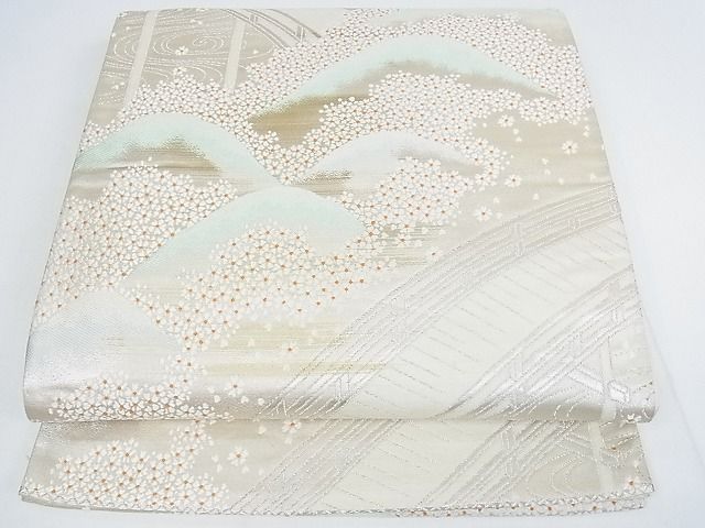 平和屋着物■六通柄袋帯 重ね山渡橋花文 金銀糸 逸品 wb5361