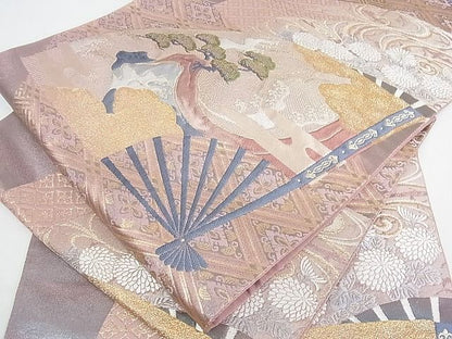 平和屋着物■六通柄袋帯 唐織 吉祥舞扇花文 金糸 引箔 逸品 wb6523