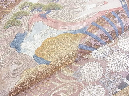 平和屋着物■六通柄袋帯 唐織 吉祥舞扇花文 金糸 引箔 逸品 wb6523
