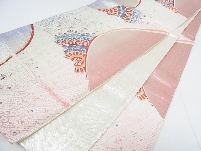平和屋着物■六通柄袋帯 唐織 吉祥舞扇花文 銀糸 逸品 wb6641
