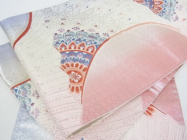 平和屋着物■六通柄袋帯 唐織 吉祥舞扇花文 銀糸 逸品 wb6641