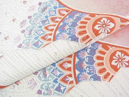 平和屋着物■六通柄袋帯 唐織 吉祥舞扇花文 銀糸 逸品 wb6641