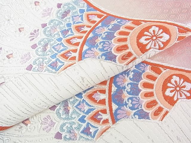 平和屋着物■六通柄袋帯 唐織 吉祥舞扇花文 銀糸 逸品 wb6641
