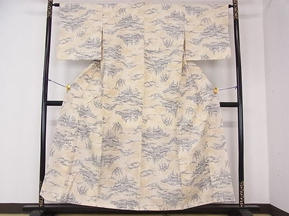 平和屋着物■上質な紬　風景樹林文　逸品　xg4083