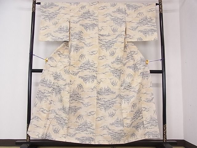 平和屋着物■上質な紬　風景樹林文　逸品　xg4083