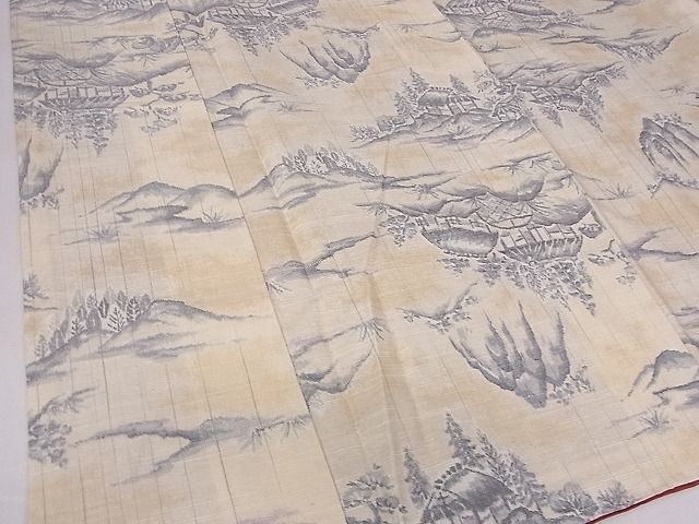平和屋着物■上質な紬　風景樹林文　逸品　xg4083