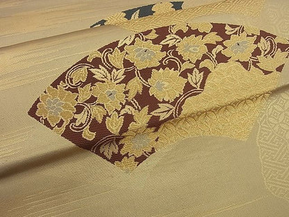 平和屋着物■六通柄袋帯 唐織 地紙吉祥花文 金糸 逸品 n-yc0945