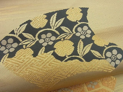 平和屋着物■六通柄袋帯 唐織 地紙吉祥花文 金糸 逸品 n-yc0945