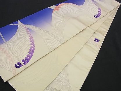 平和屋着物■六通柄袋帯 唐織 立波文 銀糸 逸品 n-yc1627