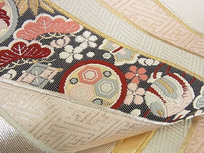 平和屋着物■六通柄袋帯 唐織 色紙重ね宝尽くし吉祥文 金銀糸 逸品 n-yc1650