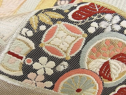 平和屋着物■六通柄袋帯 唐織 色紙重ね宝尽くし吉祥文 金銀糸 逸品 n-yc1650