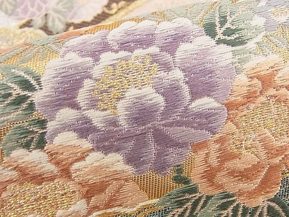 平和屋着物■六通柄袋帯 唐織 御所車檜扇草花文 金銀糸 逸品 n-yc1785