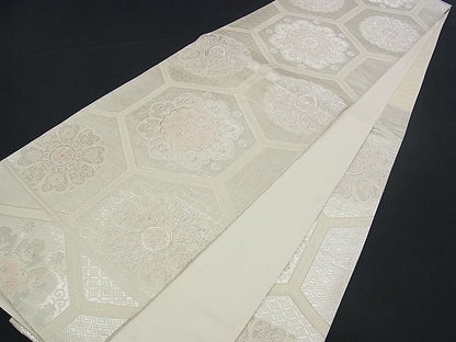 平和屋着物■六通柄袋帯 亀甲正倉院花文 銀糸 逸品 n-yc1824