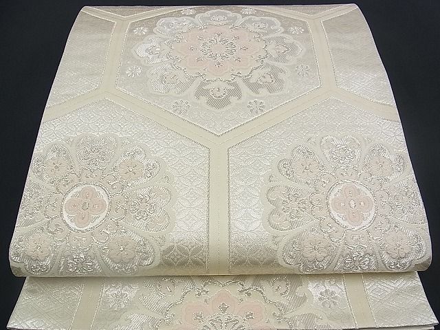 平和屋着物■六通柄袋帯 亀甲正倉院花文 銀糸 逸品 n-yc1824