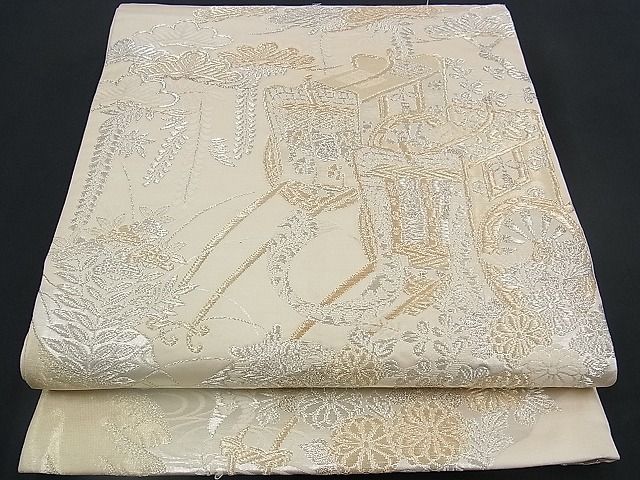 平和屋着物■西陣 美保姿 全通柄袋帯 流水御所車松花文 金銀糸 逸品 n-yc1830