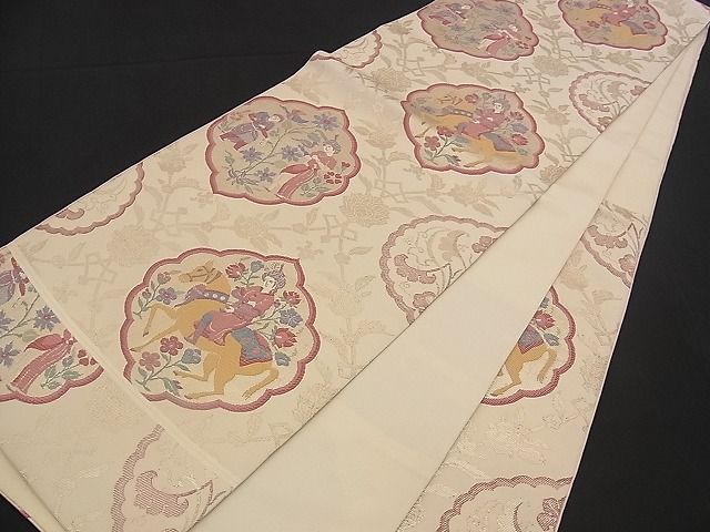 平和屋着物■六通柄 本袋帯 動物花鳥文 銀糸 逸品 n-yc1845