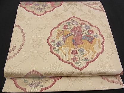 平和屋着物■六通柄 本袋帯 動物花鳥文 銀糸 逸品 n-yc1845