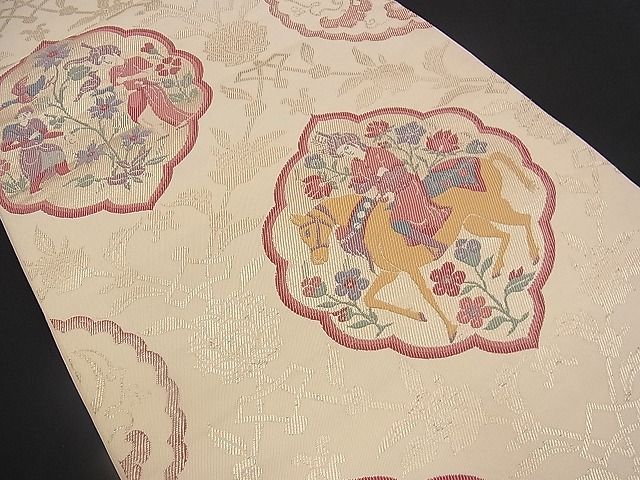 平和屋着物■六通柄 本袋帯 動物花鳥文 銀糸 逸品 n-yc1845