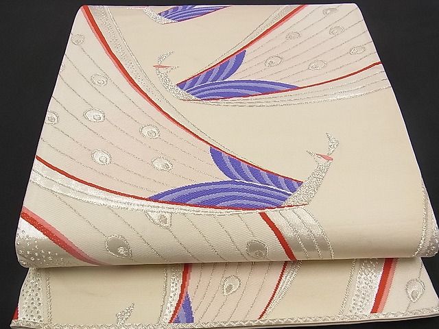 平和屋着物■六通柄袋帯 孔雀文 銀糸 逸品 n-yc1852