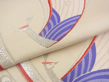 平和屋着物■六通柄袋帯 孔雀文 銀糸 逸品 n-yc1852