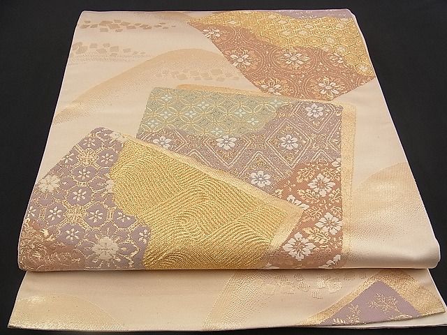 平和屋着物■六通柄袋帯 唐織 遠山色紙重ね吉祥文 金糸 逸品 n-yc1853