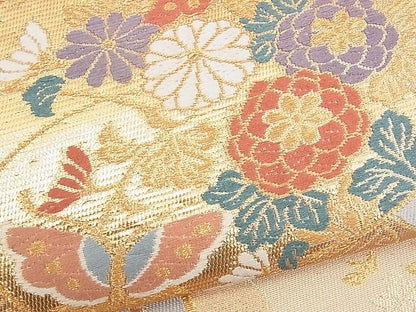 平和屋着物■六通柄袋帯 色紙吉祥鴛鴦花蝶文 金糸 逸品 n-yc2405