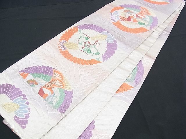 平和屋着物■佐賀錦 六通柄袋帯 唐織 花喰い鳥 向かい鶴丸文 金銀糸 逸品 n-yc2420