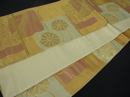 平和屋着物■六通柄袋帯 破れ色紙渡橋花文 金糸 逸品 yc4837