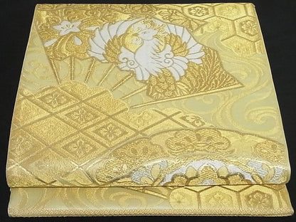 平和屋着物■六通柄袋帯 扇面鳳凰花文 金銀糸 正絹 逸品 A-yi1867