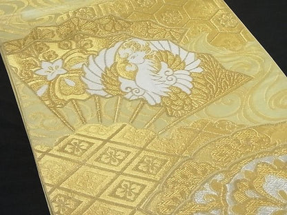 平和屋着物■六通柄袋帯 扇面鳳凰花文 金銀糸 正絹 逸品 A-yi1867