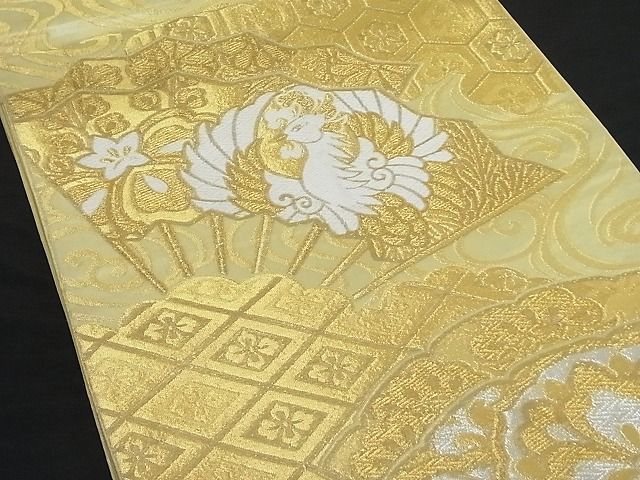 平和屋着物■六通柄袋帯 扇面鳳凰花文 金銀糸 正絹 逸品 A-yi1867