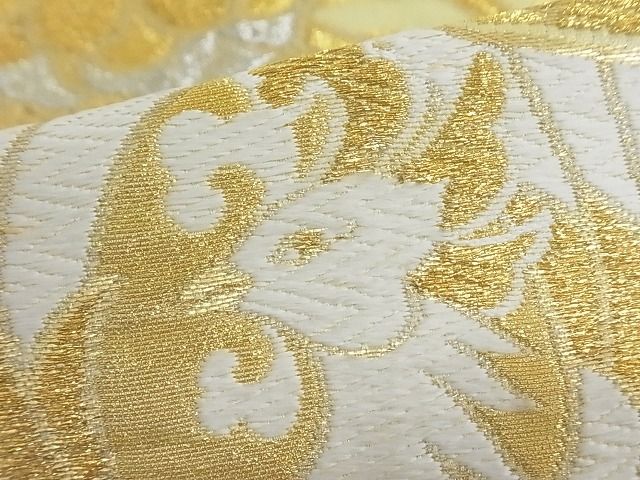 平和屋着物■六通柄袋帯 扇面鳳凰花文 金銀糸 正絹 逸品 A-yi1867