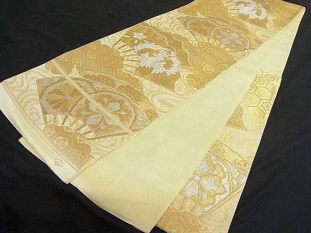 平和屋着物■六通柄袋帯 扇面鳳凰花文 金銀糸 正絹 逸品 A-yi1867