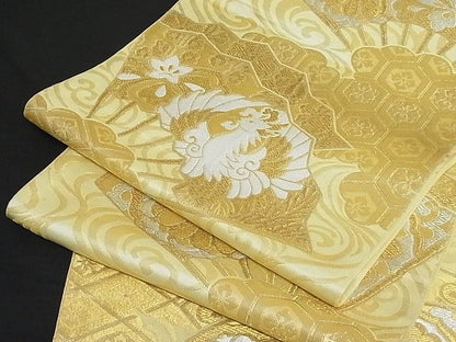 平和屋着物■六通柄袋帯 扇面鳳凰花文 金銀糸 正絹 逸品 A-yi1867